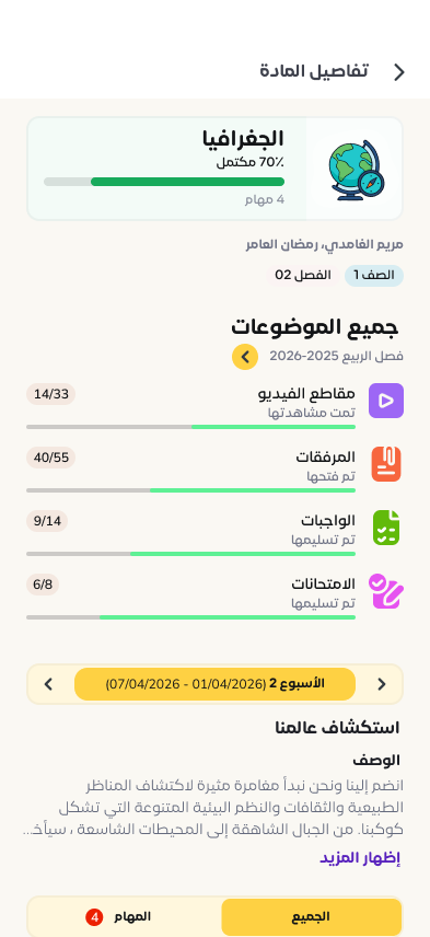 محتوى المادة بالعربية